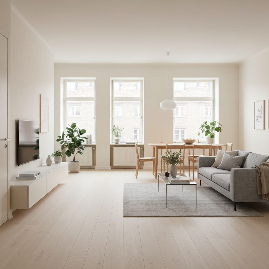 Moderne stue med minimalistisk design